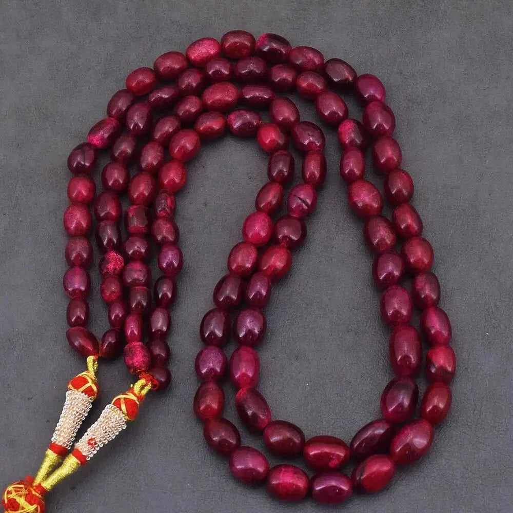 AAA+ Certified Quality 2 Strand 456 Cts Red Ruby Oval Shape Beaded Womens Necklace Jewelry AK 23 E542 ABC Jewelery