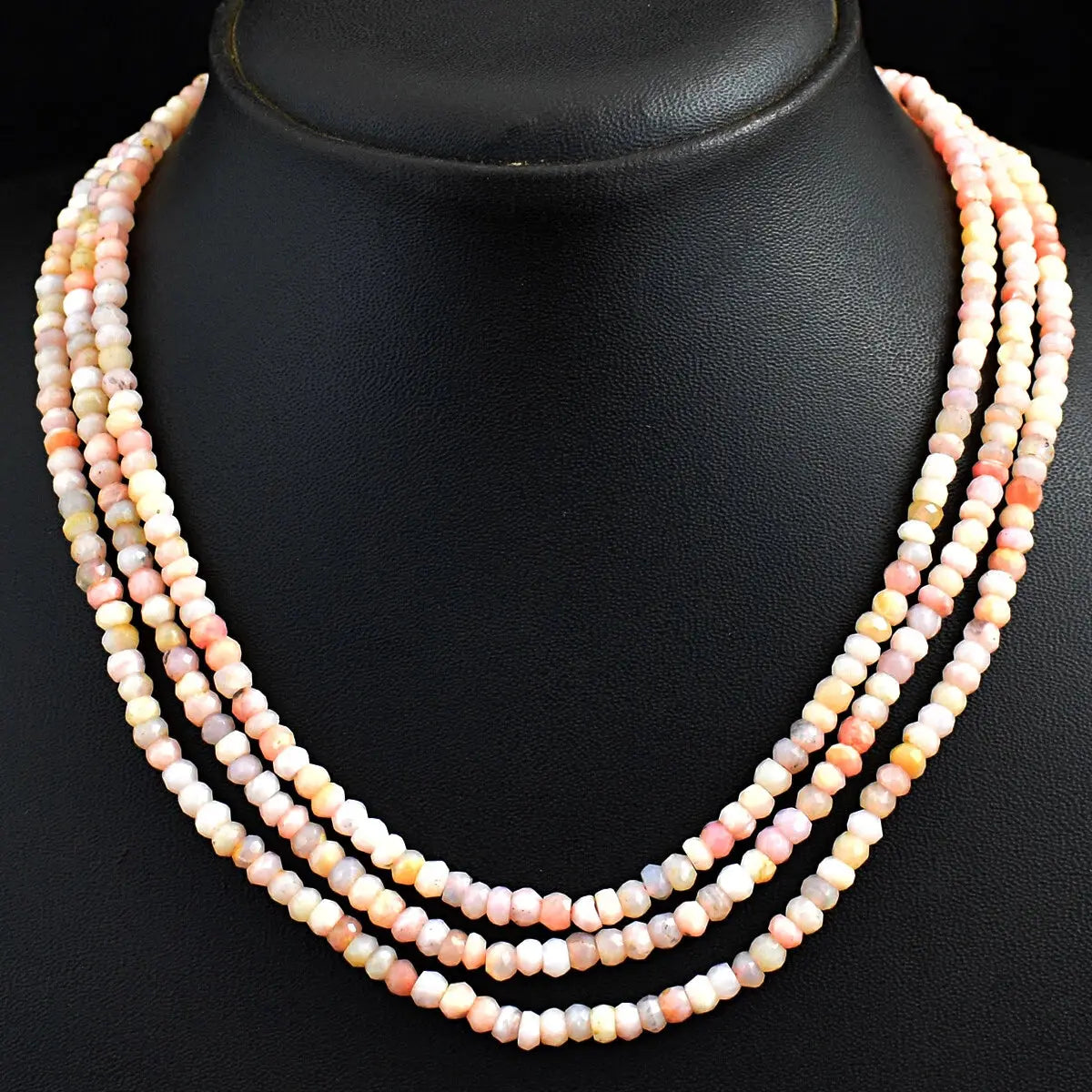 AAA+ Certified Quality 211 Cts Natural 3 Strand Pink Australian Opal Round Cut Beads Necklace JK 05E295 ABC Jewelery