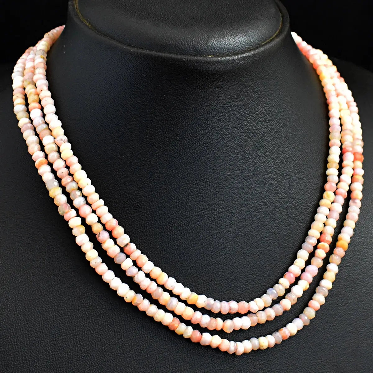 AAA+ Certified Quality 211 Cts Natural 3 Strand Pink Australian Opal Round Cut Beads Necklace JK 05E295 ABC Jewelery