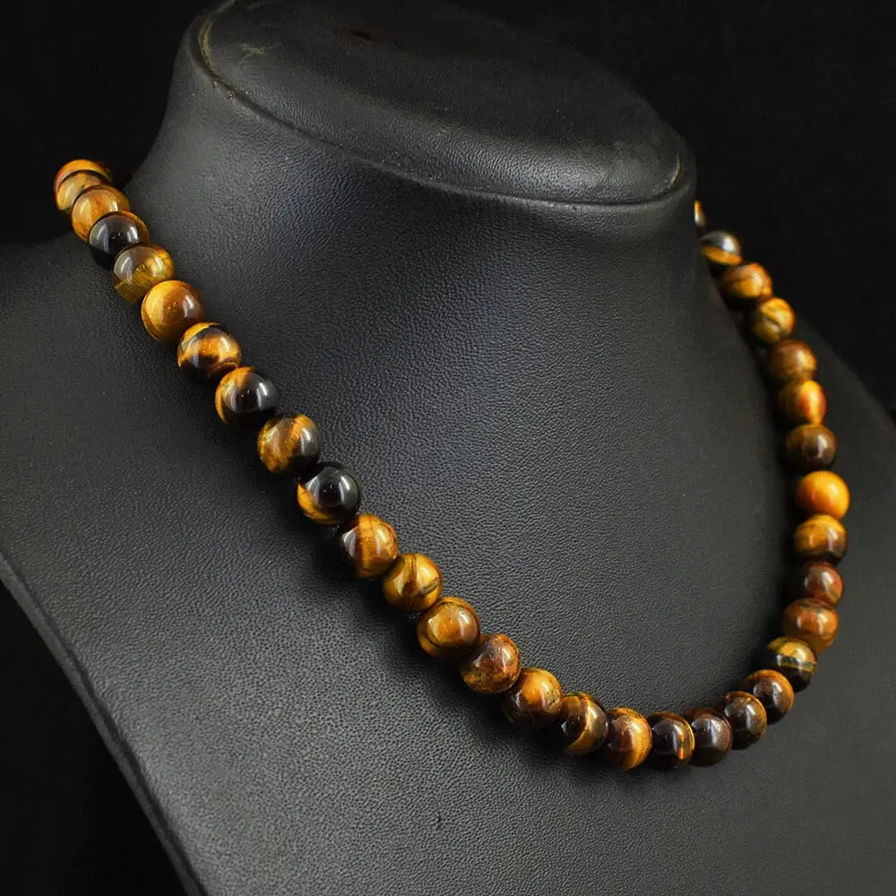 AAA+ Certified Quality 263 Cts Earth Mined Golden Tiger Eye Round Shape Beads Womens Necklace JK 44E393 ABC Jewelery