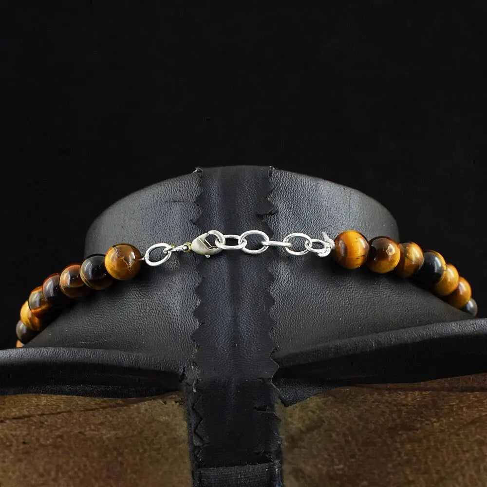 AAA+ Certified Quality 263 Cts Earth Mined Golden Tiger Eye Round Shape Beads Womens Necklace JK 44E393 ABC Jewelery