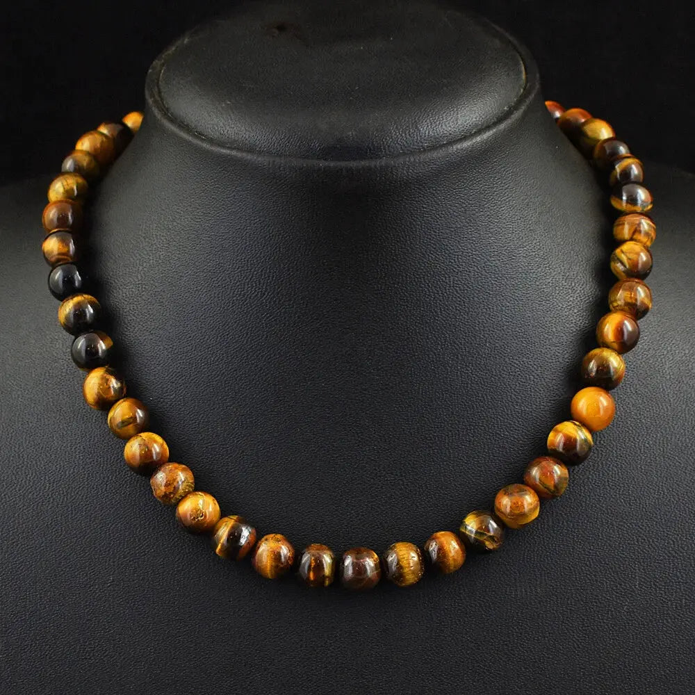 AAA+ Certified Quality 263 Cts Earth Mined Golden Tiger Eye Round Shape Beads Womens Necklace JK 44E393 ABC Jewelery