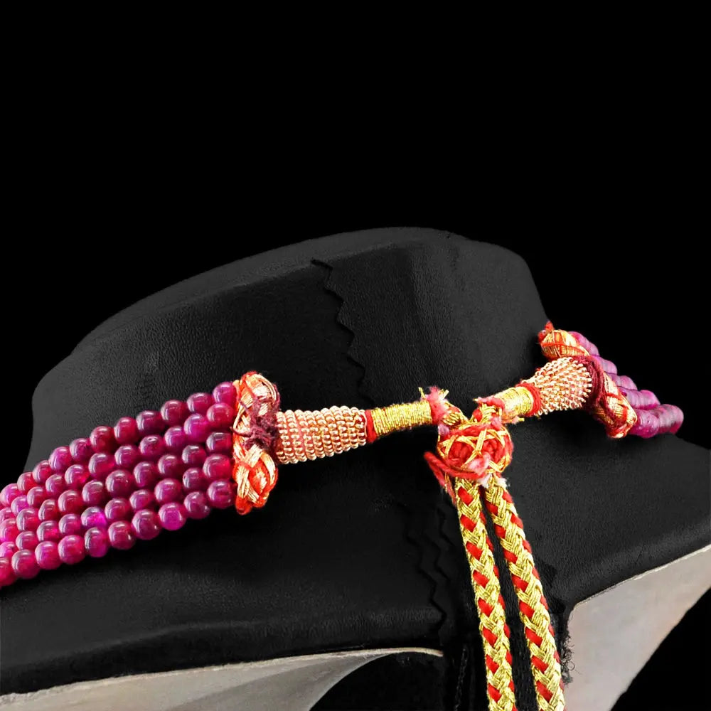 AAA+ Certified Quality 290.00 CTS EARTH MINED RED RUBY 5 STRAND ROUND BEADS HAND MADE NECKLACE (DG) ABC Jewelery