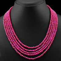 AAA+ Certified Quality 290.00 CTS EARTH MINED RED RUBY 5 STRAND ROUND BEADS HAND MADE NECKLACE (DG) ABC Jewelery