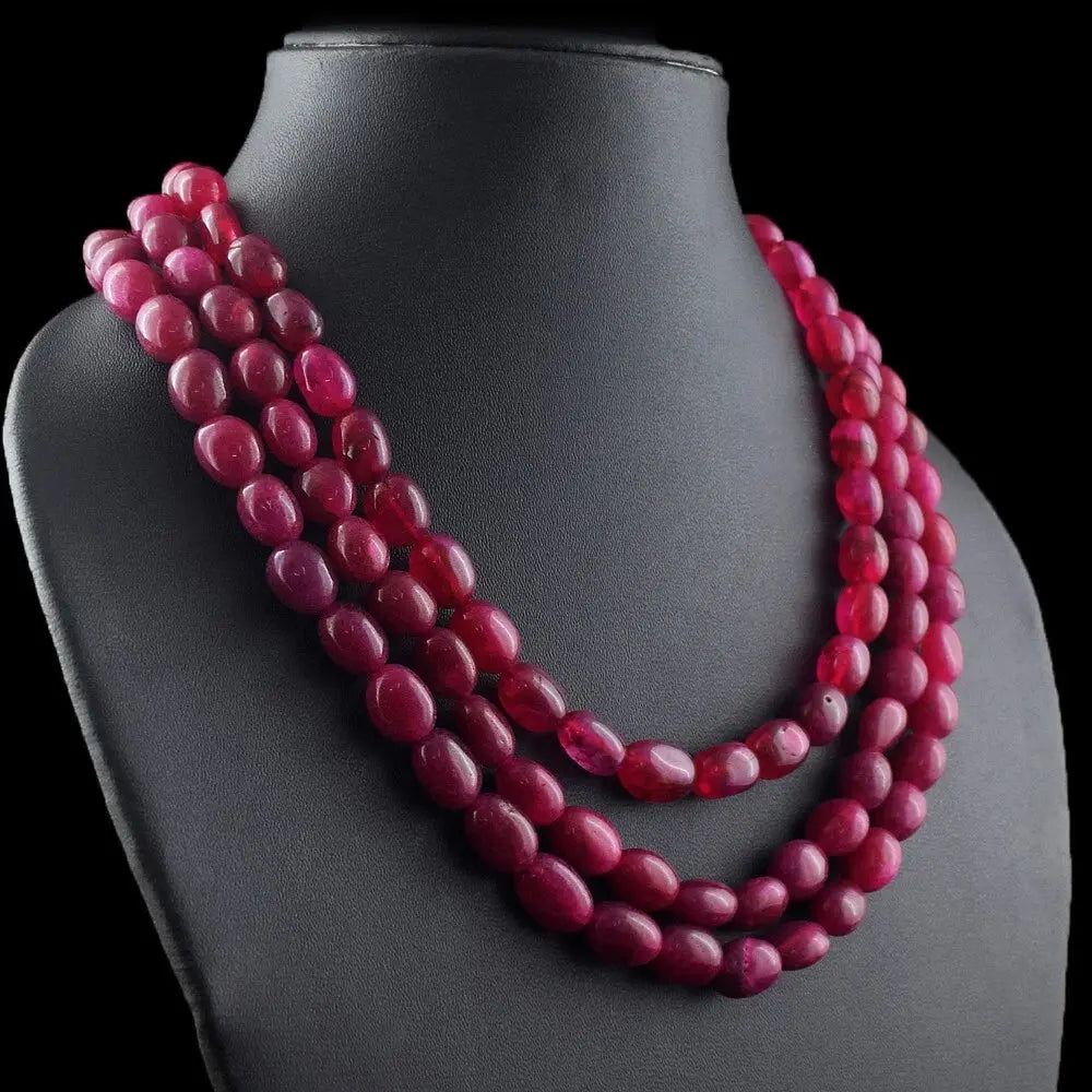 AAA+ Certified Quality 3 Strand 800 Cts Red Ruby Enhanced Most Beautiful Necklace Jewelery VK 17 E596 ABC Jewelery