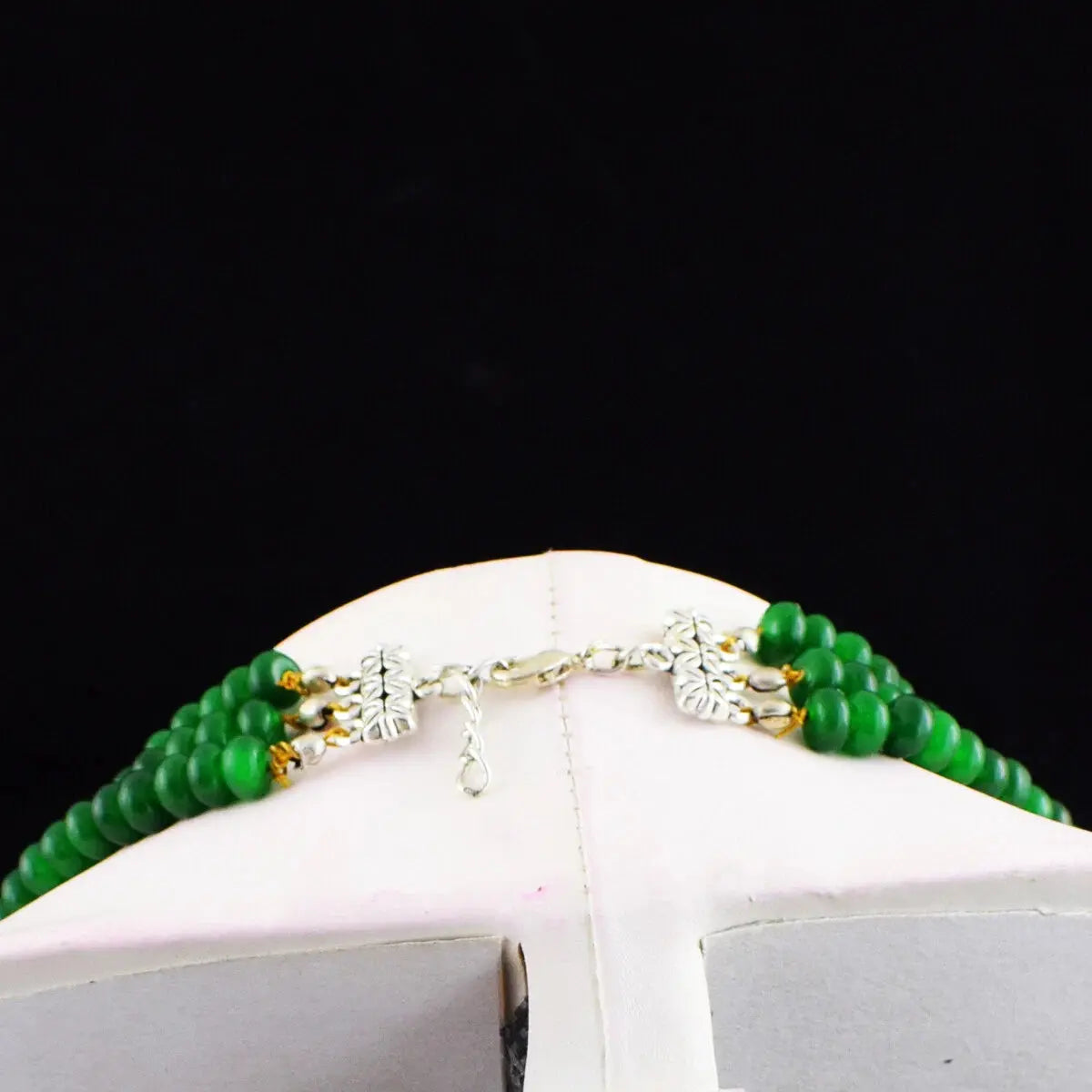 AAA+ Certified Quality 430 Cts 3 Line Enhanced Green Emerald Round Shape Beads Necklace AK 12 E440 ABC Jewelery