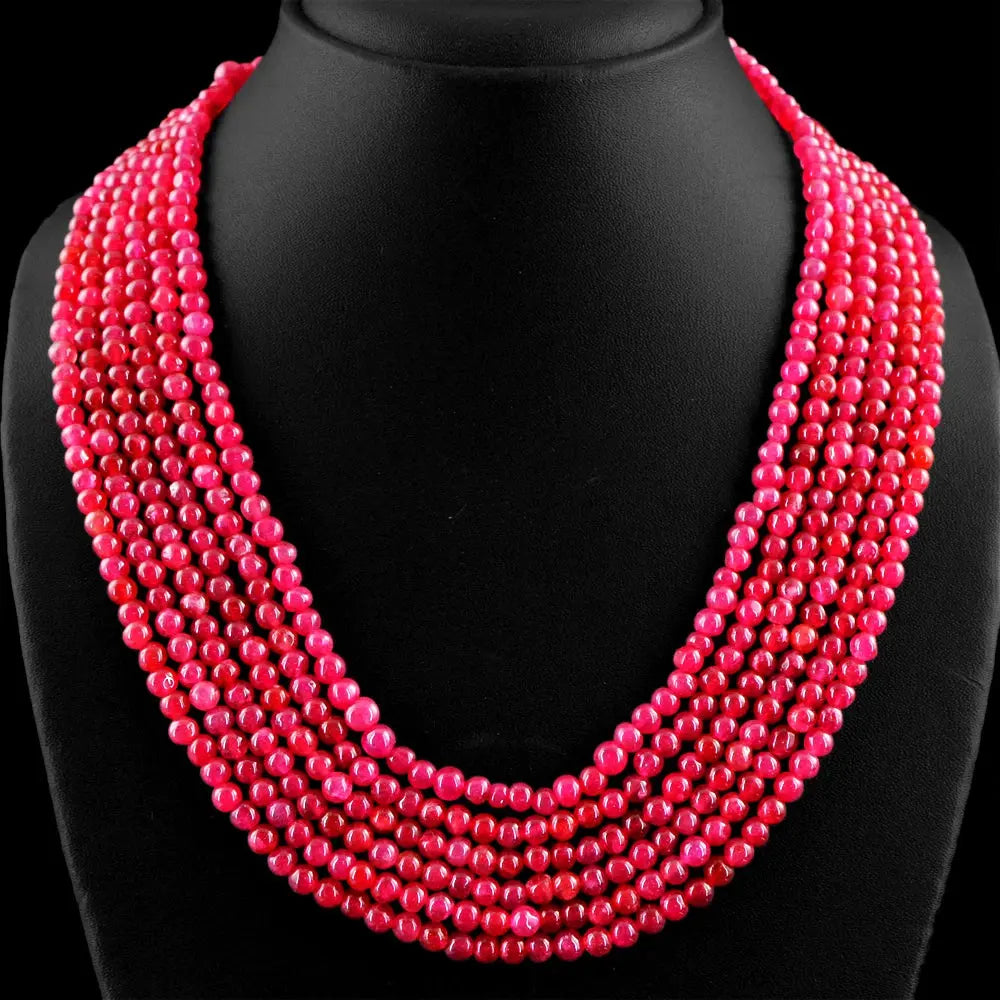 AAA+ Certified Quality 517.00 CTS EARTH MINED 6 STRAND ENHANCED RUBY ROUND SHAPE BEADS NECKLACE (DG) ABC Jewelery