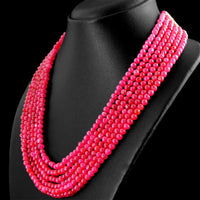 AAA+ Certified Quality 517.00 CTS EARTH MINED 6 STRAND ENHANCED RUBY ROUND SHAPE BEADS NECKLACE (DG) ABC Jewelery