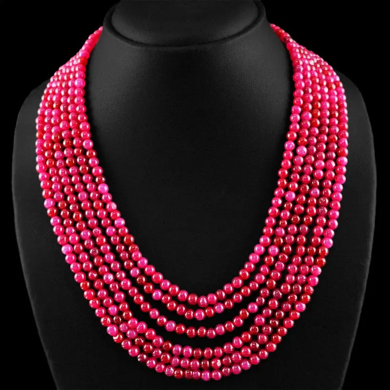 AAA+ Certified Quality 552.65 CTS EARTH MINED 6 STRAND ENHANCED RUBY ROUND BEADS NECKLACE (DG) ABC Jewelery