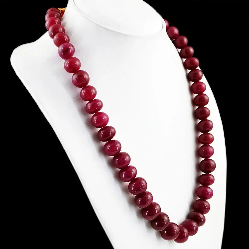 AAA+ Certified Quality 608.50 CTS EARTH MINED GENUINE ROUND SHAPED RICH RED RUBY BEADS NECKLACE STRAND ABC Jewelery