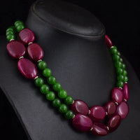 AAA+ Certified Quality 644 Cts Earth Mined 2 Strand Ruby & Jade Beads Womens Necklace Jewelry JK 13E387 ABC Jewelery