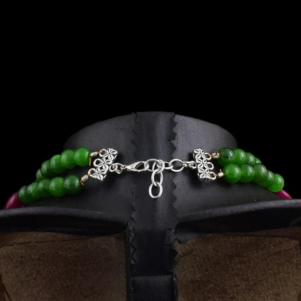 AAA+ Certified Quality 644 Cts Earth Mined 2 Strand Ruby & Jade Beads Womens Necklace Jewelry JK 13E387 ABC Jewelery