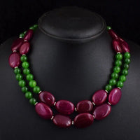 AAA+ Certified Quality 644 Cts Earth Mined 2 Strand Ruby & Jade Beads Womens Necklace Jewelry JK 13E387 ABC Jewelery