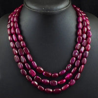 AAA+ Certified Quality 717 Cts Earth Mined 3 Strand Red Ruby Oval Shape Beads Womens Necklace JK 50E343 ABC Jewelery