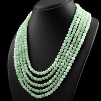 AAA+ Certified Quality 719.50 CTS NATURAL 5 LINE GREEN AQUAMARINE UNTREATED ROUND BEADS NECKLACE (DG) ABC Jewelery