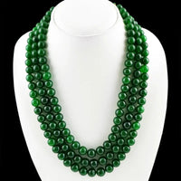 AAA+ Certified Quality 888.00 CTS EARTH MINED 3 STRAND ROUND ENHANCED GREEN EMERALD BEADS NECKLACE (RS) ABC Jewelery