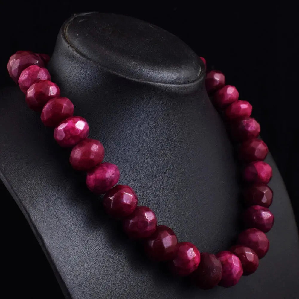 AAA+ Certified Quality 989 Cts Earth Mined Single Strand Red Ruby Faceted Beads Necklace JK 30E376 ABC Jewelery