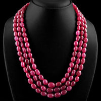 AAA+ Certified Quality AMAZING 622.00 CTS ENHANCED RUBY 3 STRAND OVAL SHAPE BEADS NECKLACE (DG) ABC Jewelery