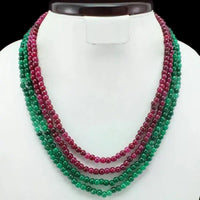 AAA+ Certified Quality AWESOME FINEST BEST 299.50 CTS Enhanced RUBY & EMERALD 4 LINE BEADS NECKLACE ABC Jewelery