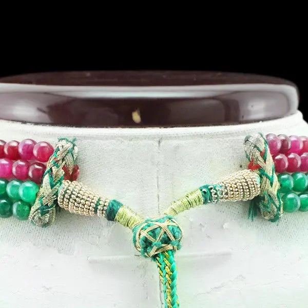 AAA+ Certified Quality AWESOME FINEST BEST 299.50 CTS Enhanced RUBY & EMERALD 4 LINE BEADS NECKLACE ABC Jewelery