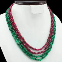 AAA+ Certified Quality AWESOME FINEST BEST 299.50 CTS Enhanced RUBY & EMERALD 4 LINE BEADS NECKLACE ABC Jewelery