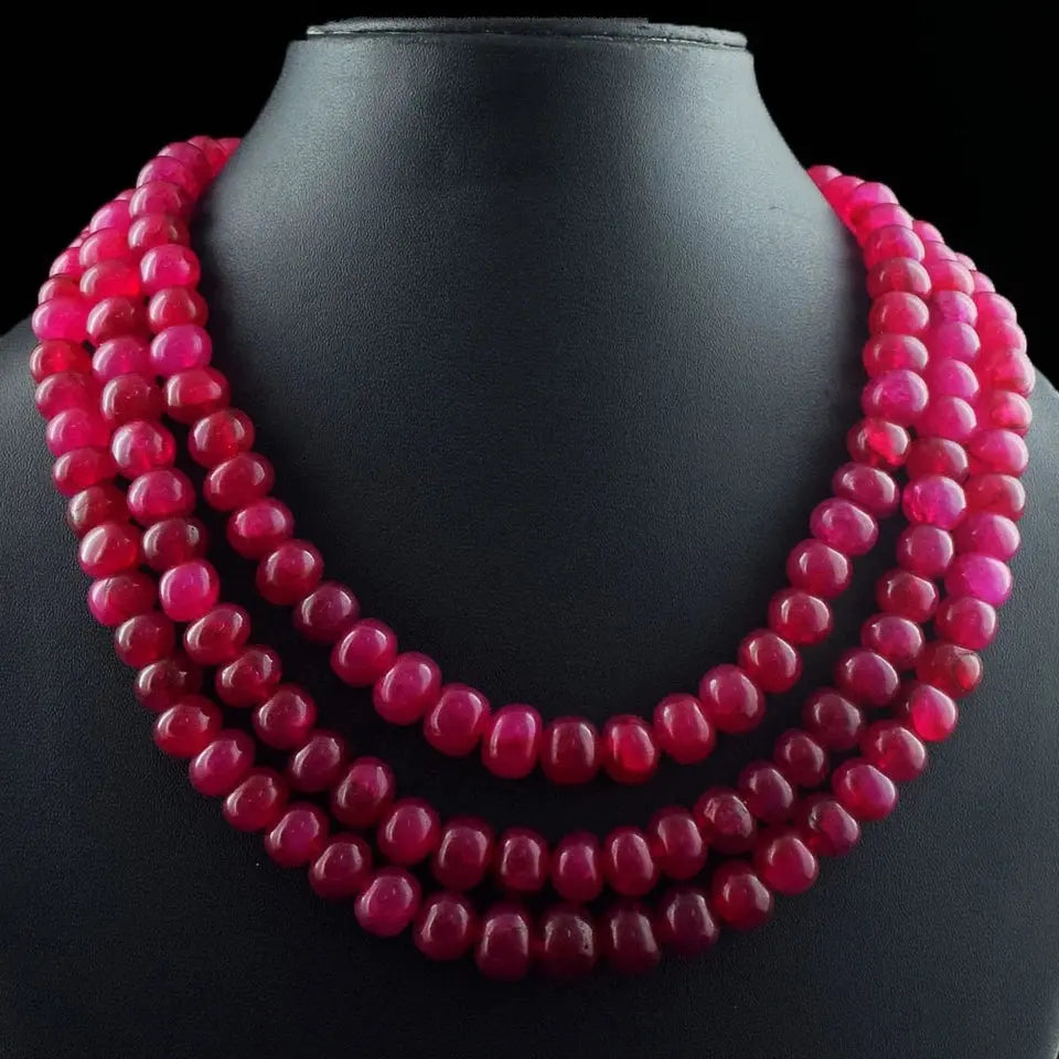 AAA+ Certified Quality Exclusive Red Ruby 3 Strand 1260.00 Cts Wonderful Necklace Jewelery VK 16 E633 ABC Jewelery