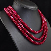 AAA+ Certified Quality Faceted 780 Cts Earth Mined 3 Strand Red Onyx Beads Womens Necklace JK 23E342 ABC Jewelery