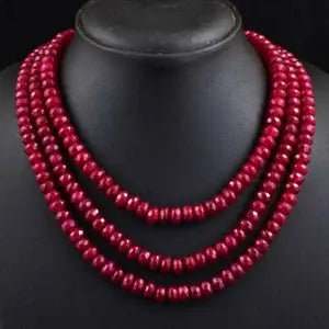 AAA+ Certified Quality Faceted 780 Cts Earth Mined 3 Strand Red Onyx Beads Womens Necklace JK 23E342 ABC Jewelery