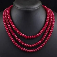 AAA+ Certified Quality Faceted 780 Cts Earth Mined 3 Strand Red Onyx Beads Womens Necklace JK 23E342 ABC Jewelery