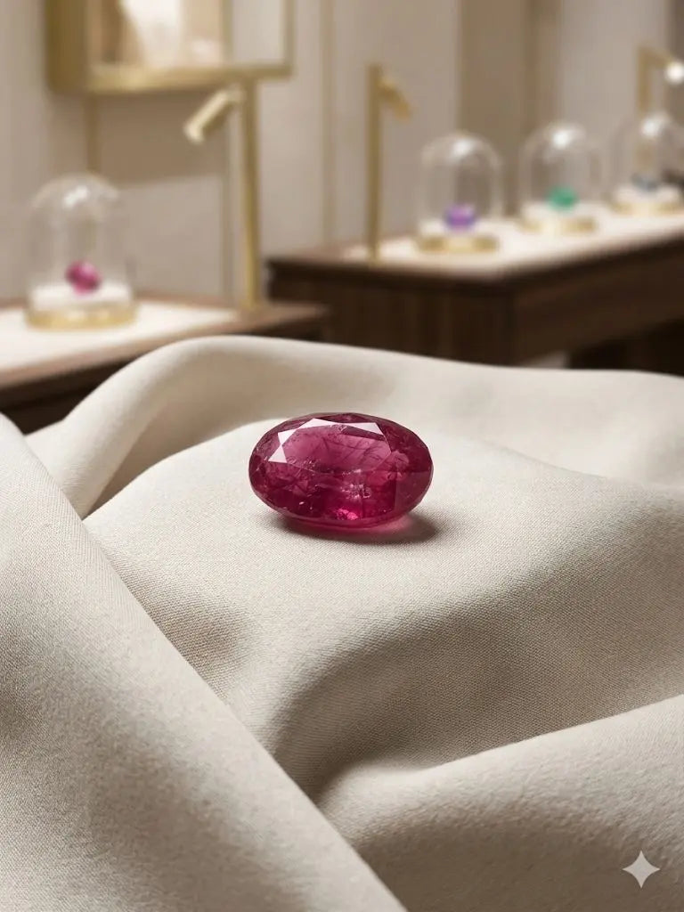 AAA+ Certified Quality Natural Ruby Manik, Oval/Mixed Shaped, Pink semi transparent Colored, 9.75Ct. 3.98-4.00x1.762-1.770 Gemstone, GemKKG-12-088971