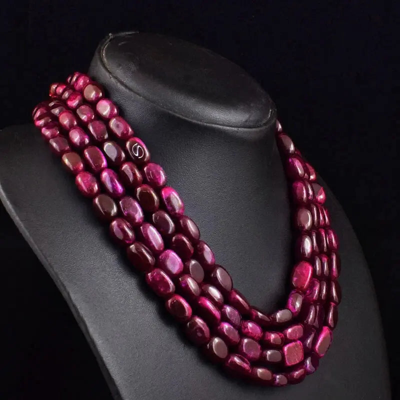 AAA+ Certified Quality Oval Shape 926 Cts Earth Mined 4 Line Red Ruby Beads Womens Necklace JK 01E367 ABC Jewelery