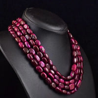 AAA+ Certified Quality Oval Shape 926 Cts Earth Mined 4 Line Red Ruby Beads Womens Necklace JK 01E367 ABC Jewelery