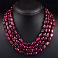 AAA+ Certified Quality Oval Shape 926 Cts Earth Mined 4 Line Red Ruby Beads Womens Necklace JK 01E367 ABC Jewelery