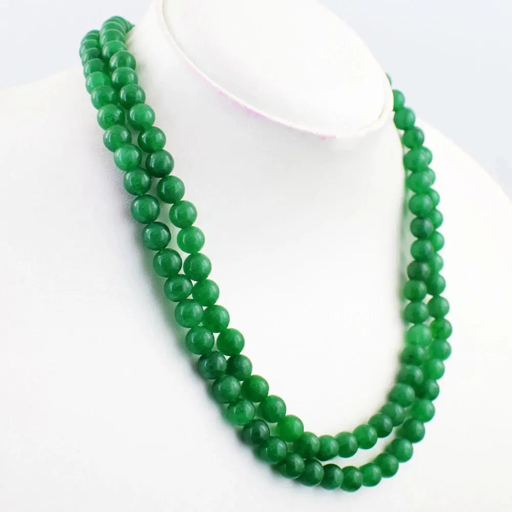 AAA+ Certified Quality Round Shape 450 Cts Earth Mined 3 Line Enhanced Emerald Beads Necklace JK25E424 ABC Jewelery