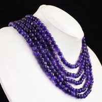 AAA+ Certified Quality Round Shape 803 Cts Earth Mined 5 Line Purple Amethyst Beaded Necklace SK 14E448 ABC Jewelery