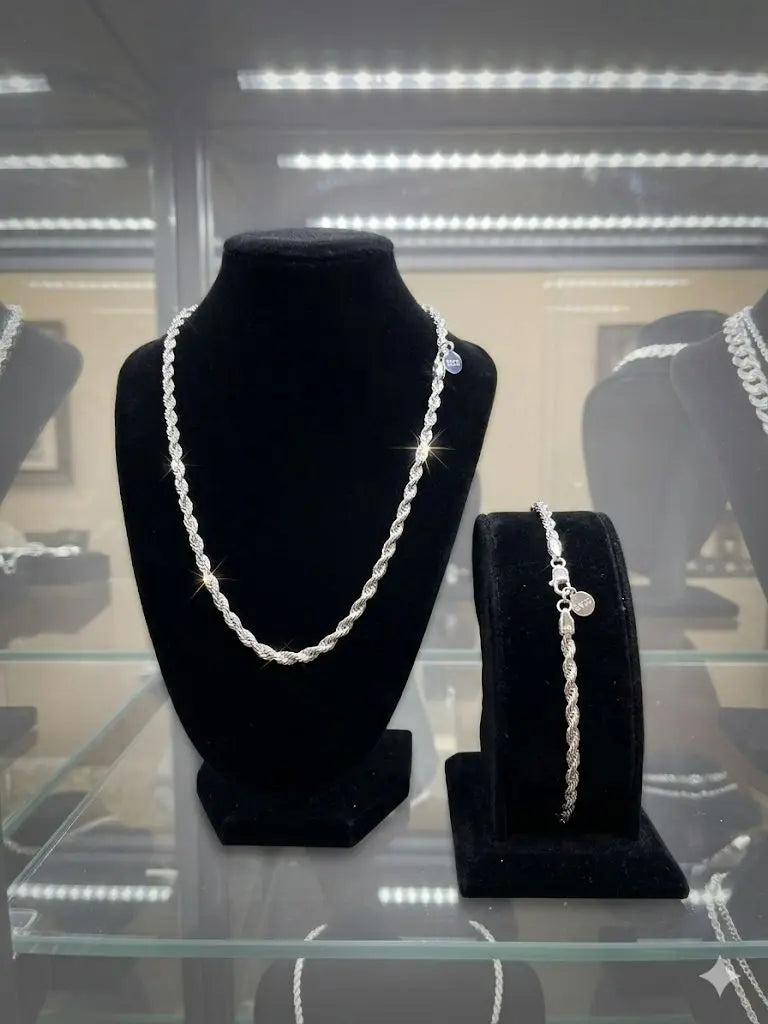 AAA+ Certified Quality, Bracelet 25cm., Necklace 50cm., Weight 25.2gm., Quality 925-Silver, CJABCmn227 (Set of 2 pieces)