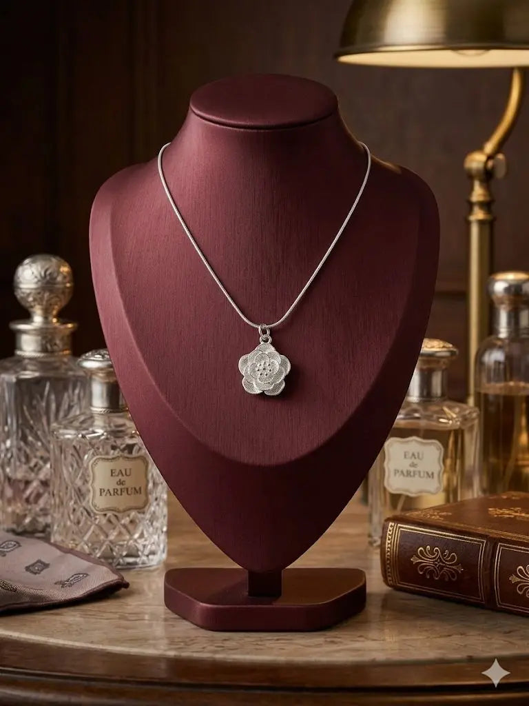 AAA+ Certified Quality, Length 30cm., Weight 10.8gm., Quality 925-Silver, CJABC-mn025 (Rose Pendent and Chain 
)