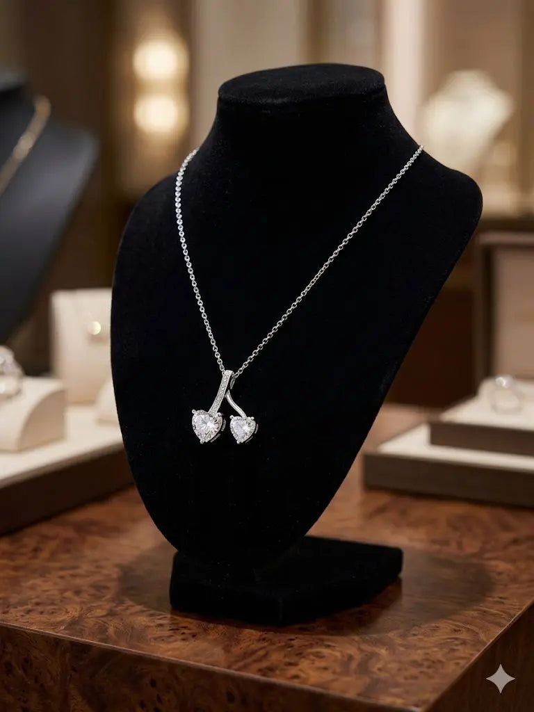 AAA+ Certified Quality, Silver - 925, Necklace Length 22cm, Weight 3.5gm, 2 Heart Cut Zirconia Gemstone, CJABC-xl109