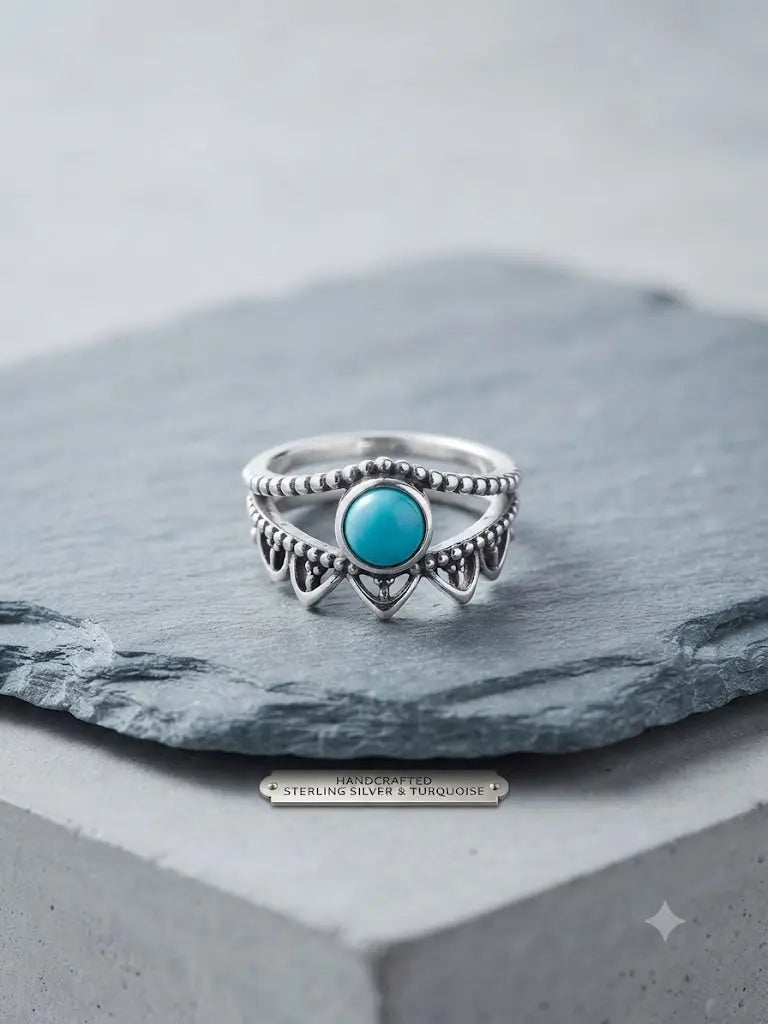 AAA+ Certified, Quality S. Silver-925, Gem Bohemian Turquoise, Size 7, Weight 2.gm, ABC-734787-7