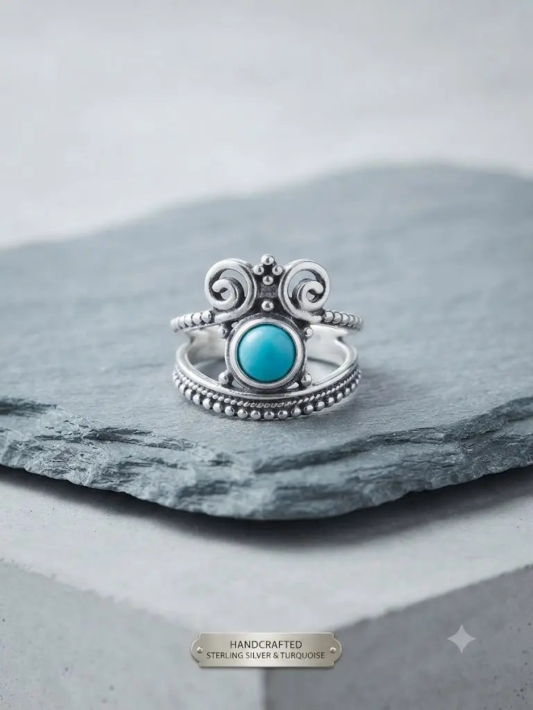 AAA+ Certified, Quality S. Silver-925, Gem Bohemian Turquoise, Size 7, Weight 3.9gm, ABC-734787-11