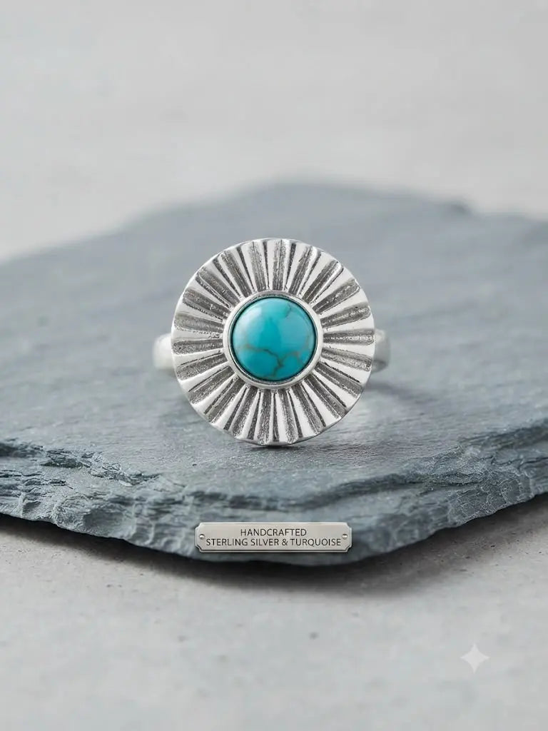 AAA+ Certified, Quality S. Silver-925, Gem Bohemian Turquoise, Size 7, Weight 5.2gm, ABC-734787-17
