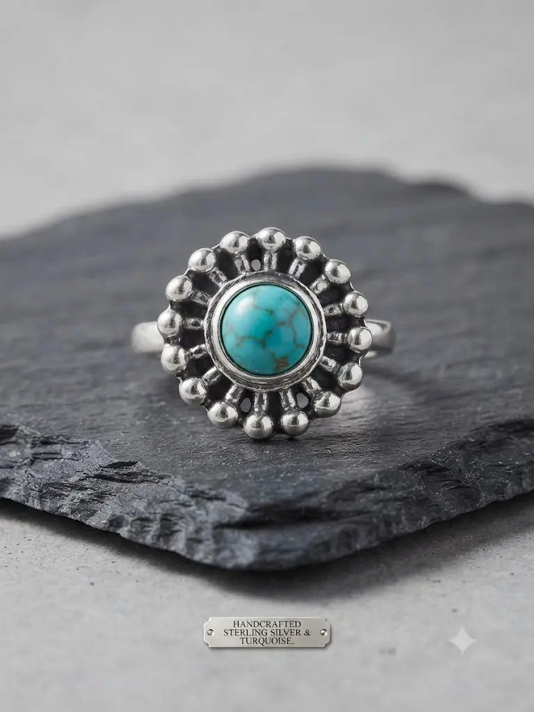 AAA+ Certified, Quality S. Silver-925, Gem Bohemian Turquoise, Size 8, Weight 4.1gm, ABC-734787-19