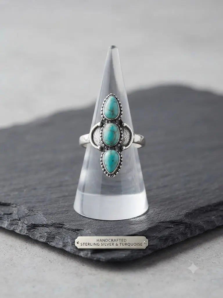 AAA+ Certified, Quality S. Silver-925, Gem Bohemian Turquoise, Size 8, Weight 4.7gm, ABC-734787-20