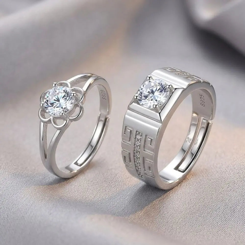 AAA+ Certified, Quality Silver - 925, Gem AAA Zirconia, Size Adjustable, Weight 7.3 gms., ABC-RS106 ( Couple wedding Rings)