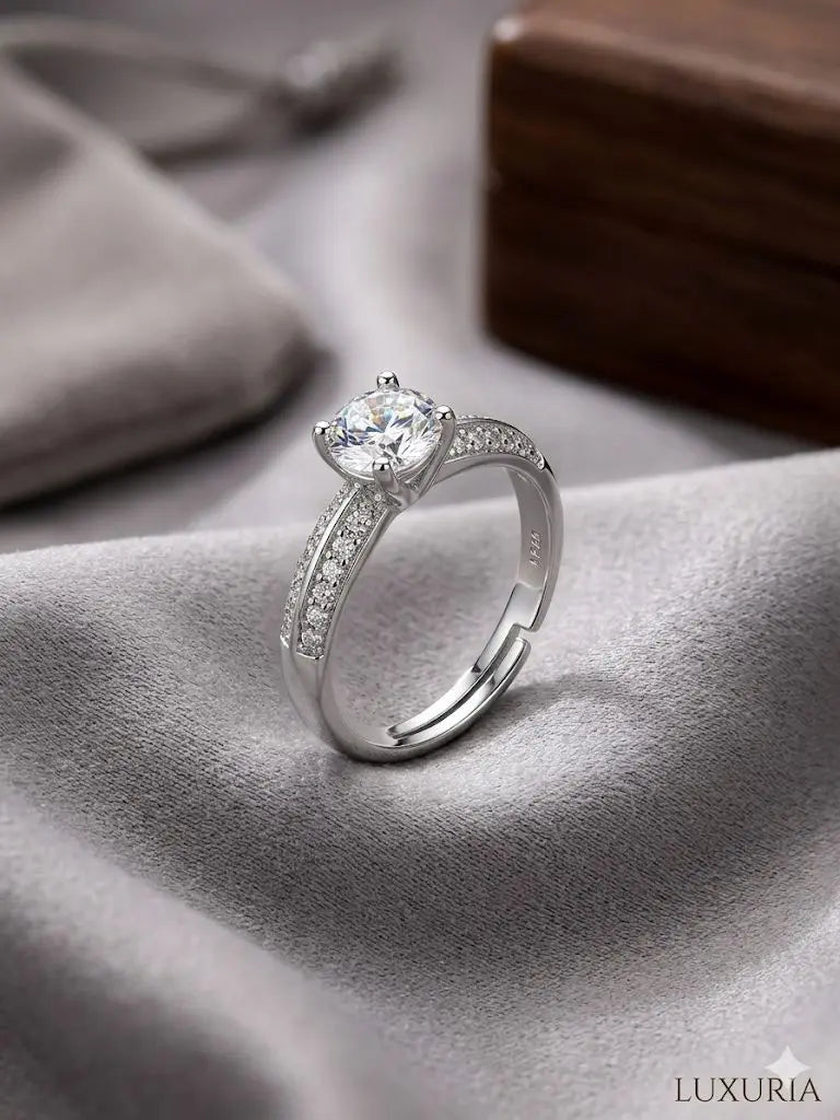AAA+ Certified, Quality Silver - 925, Weight 1.8gm., Gem AAA Zirconia (Adjustable Ring), ABC-J61