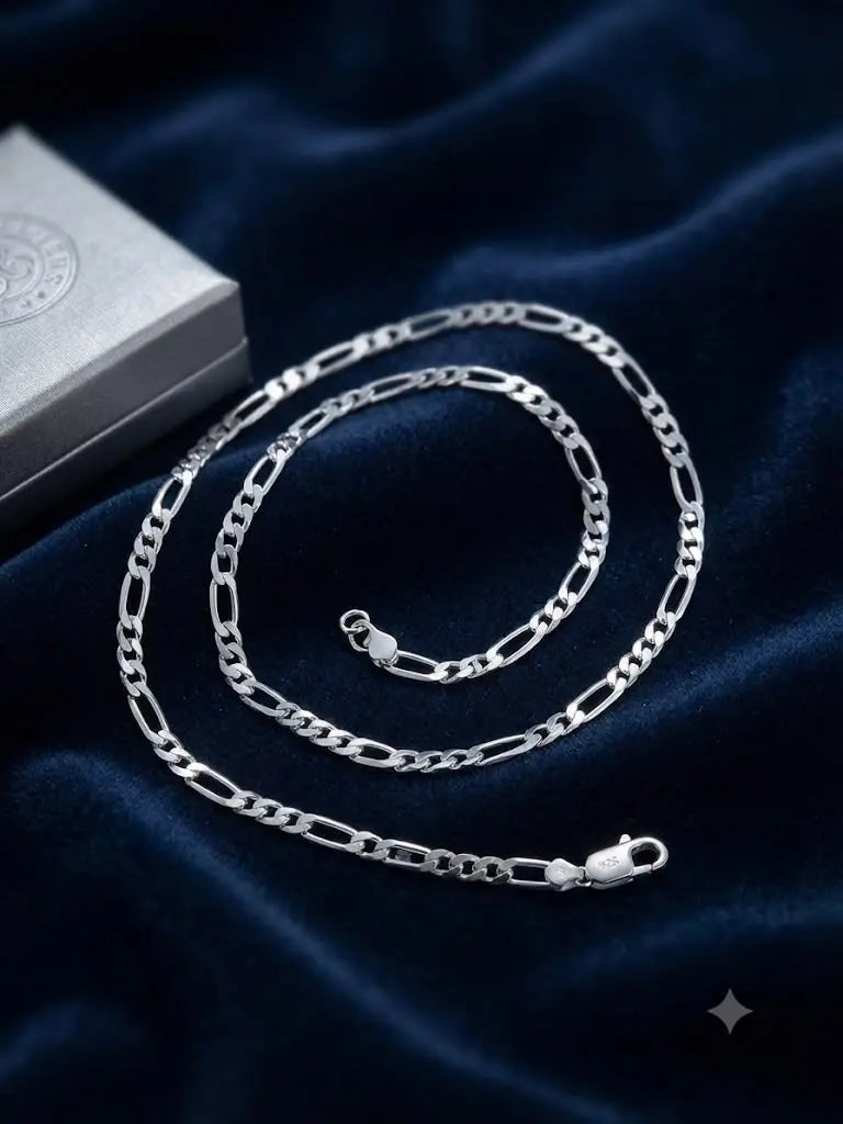 AAA+ Certified, Quality Sterling Silver-925, Chain Size 50 cm. 20” in., Style  Rhodium Plated-Fígaro, Weight 5.8 grams, ABC-MB241