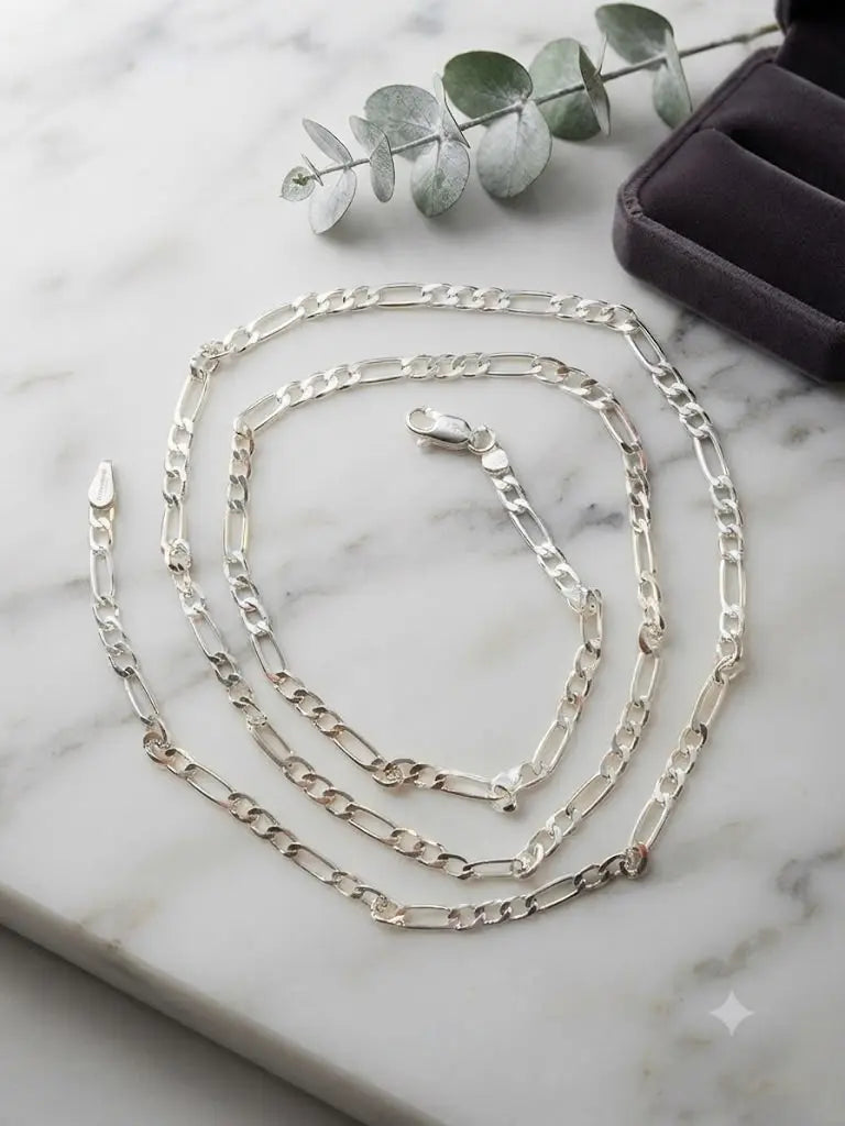 AAA+ Certified, Quality Sterling Silver, Chain Size 70 cm/28” inches, Chain style Fígaro Anchor, Weight 8.5 grams, ABC-MB247