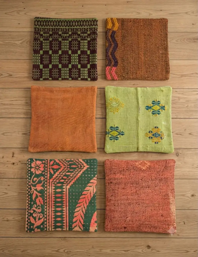 AAA+ Certified, Quantity 6 Empty Cushion Covers, Origen Turkey, Size 19” inches x 19” inches, Material Wool (Hand maid kilims ) backing cloth with zipper, ABC_PLW_11