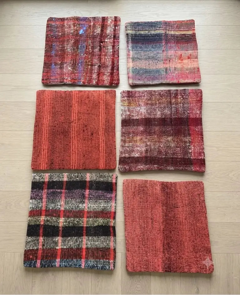AAA+ Certified, Quantity 6 Empty Cushion Covers, Origen Turkey, Size 19” inches x 19” inches, Material Wool (Hand maid kilims ) backing cloth with zipper, ABC_PLW_15