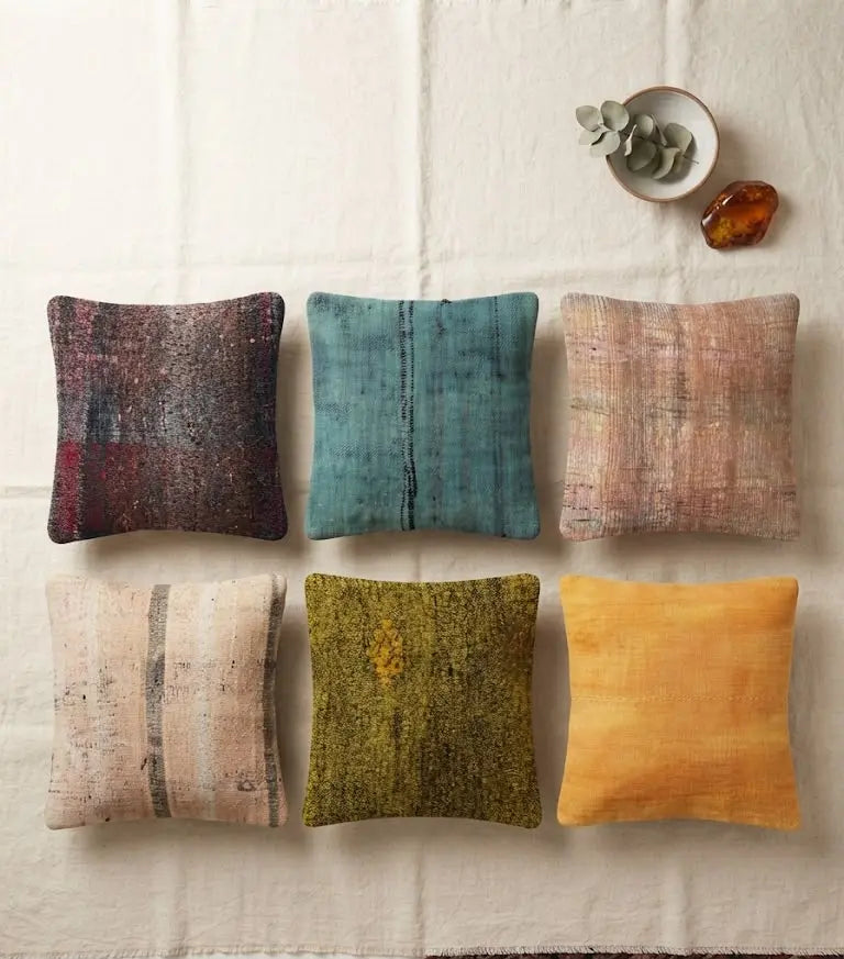 AAA+ Certified, Quantity 6 Empty Cushion Covers, Origen Turkey, Size 19” inches x 19” inches, Material Wool (Hand maid kilims ) backing cloth with zipper, ABC_PLW_3
